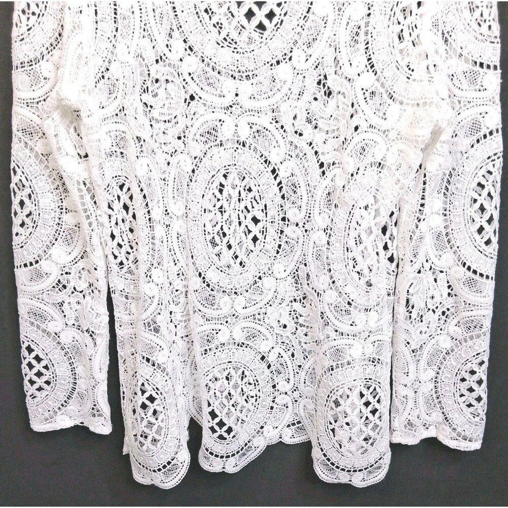 Ultra Pink Lace Long Sleeve Top Size L White Top/Beach Cover-Up Vacation Resort - Picture 8 of 13